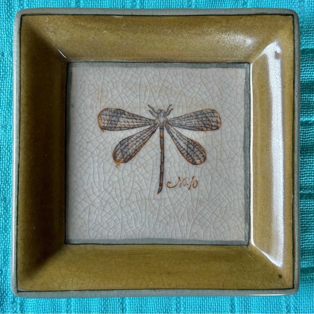 Dragonfly Stoneware Square Dish for Keys Jewelry Tray Keepsake Decor by HomArt